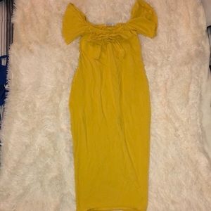 Rebdolls Yellow Bodycon Off The Shoulder Dress